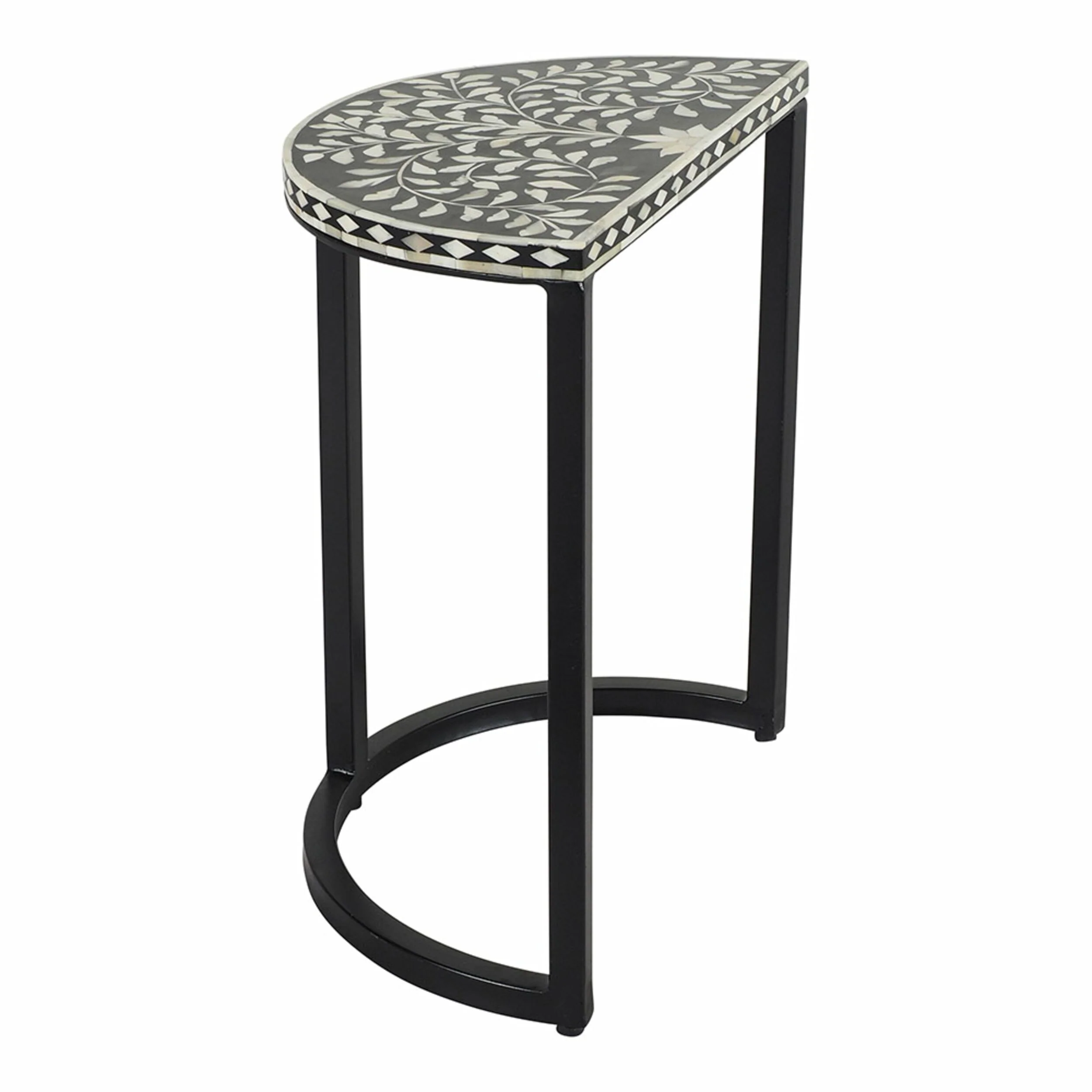 Bone Inlay Half Moon Side Table Black with Black Frame 53cm - Image 2