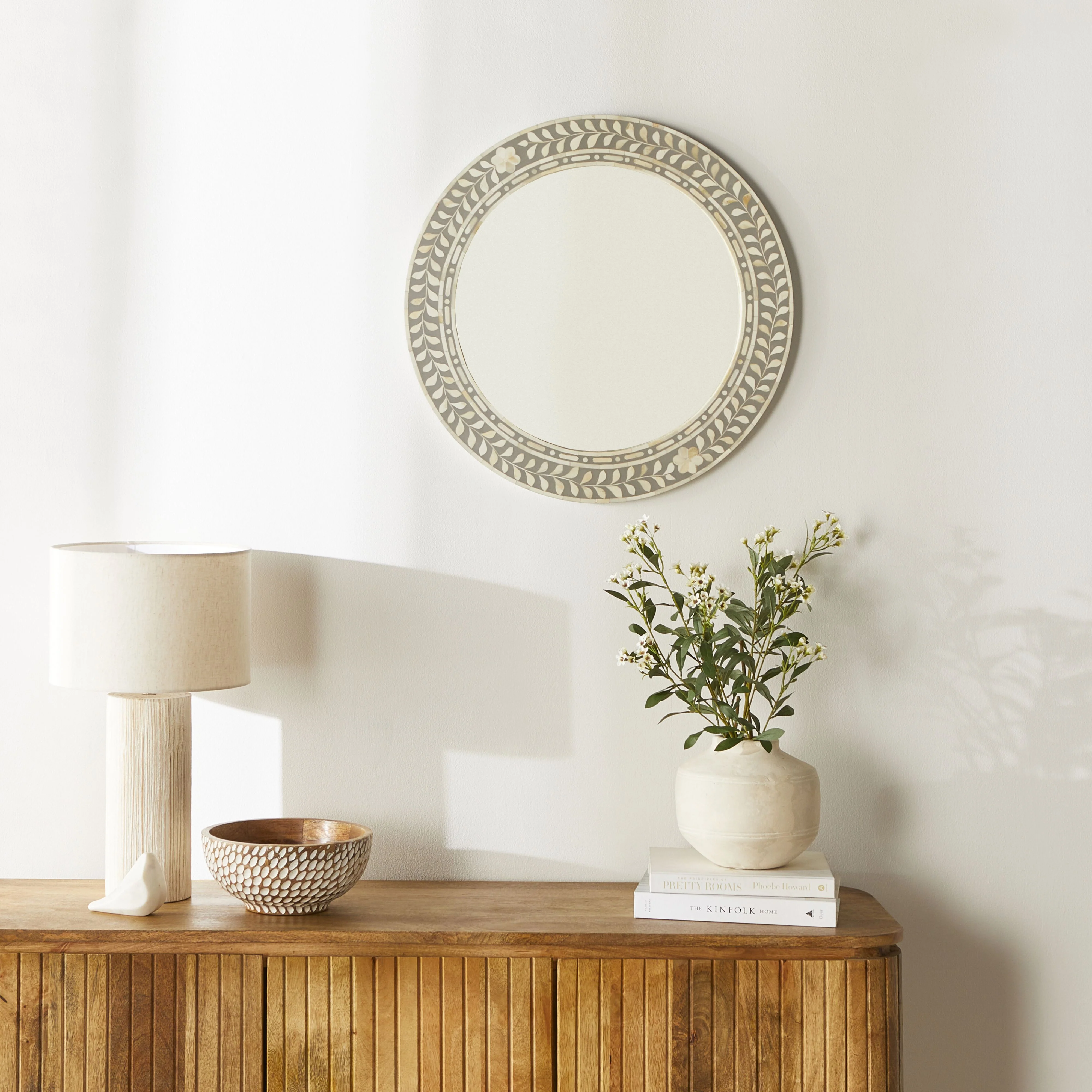 Bone Inlay Round Mirror Grey and White 60cm - Image 6