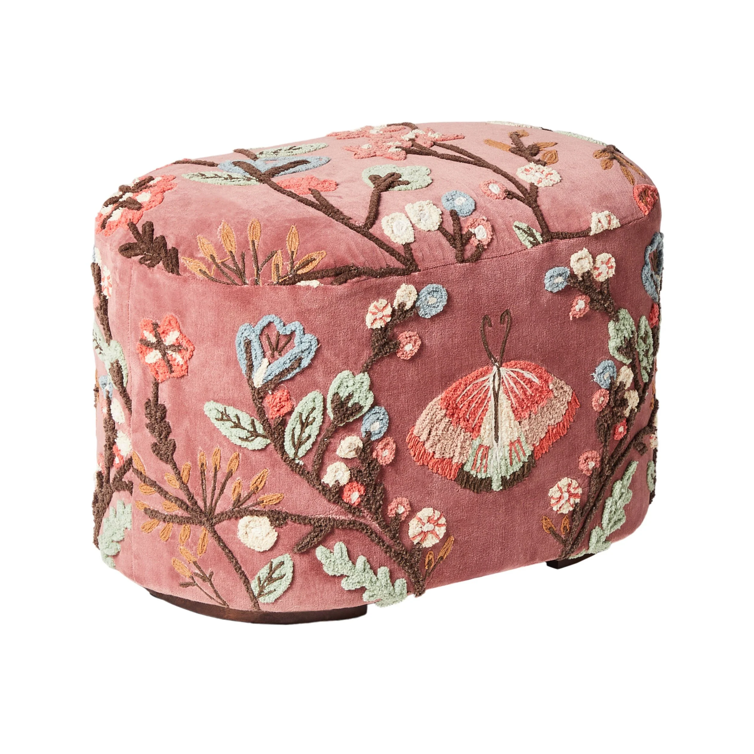 Freya Embroidered Ottoman Rose Pink Velvet - Image 2