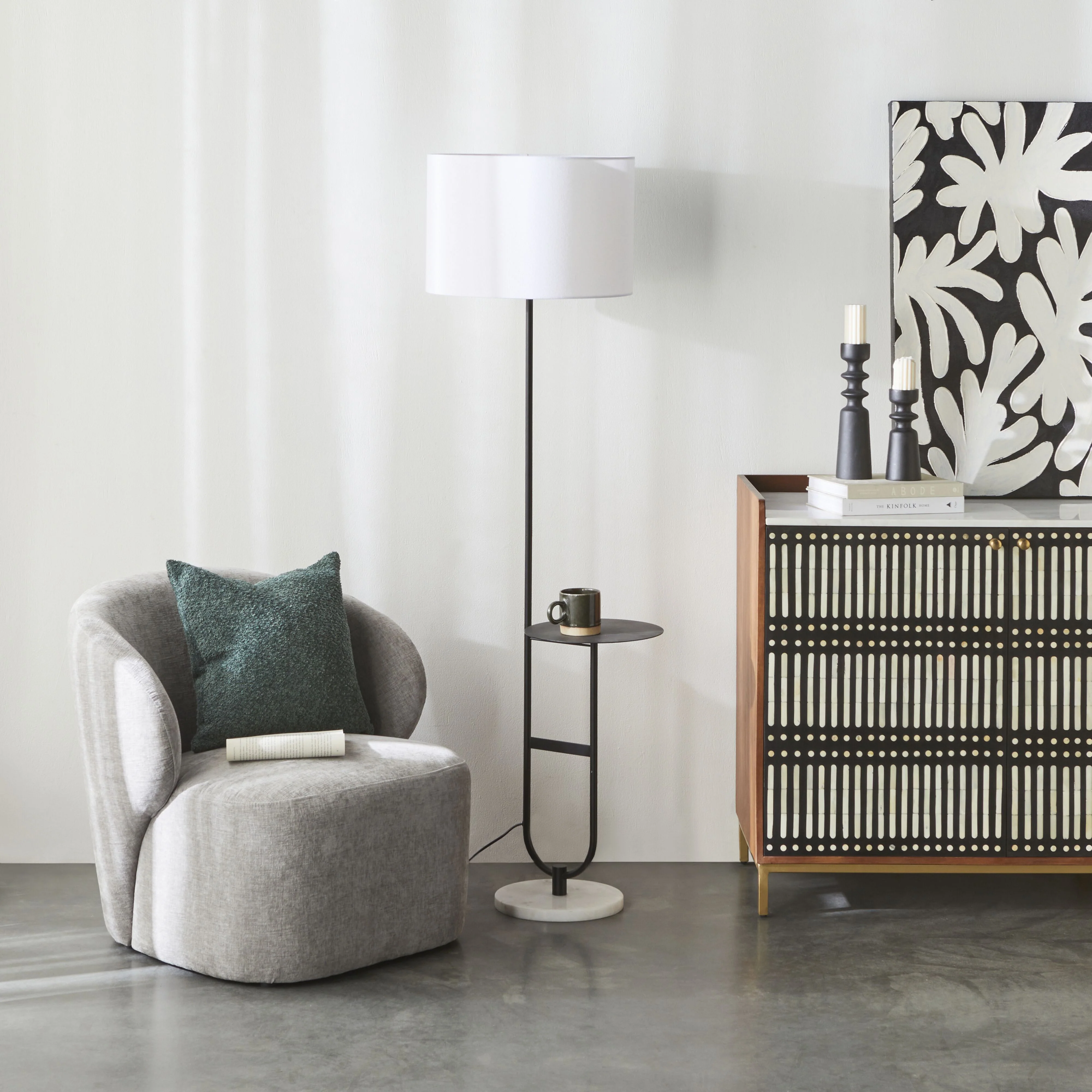 Grafton Marble Base Floor Lamp Black 163x45cm - Image 6