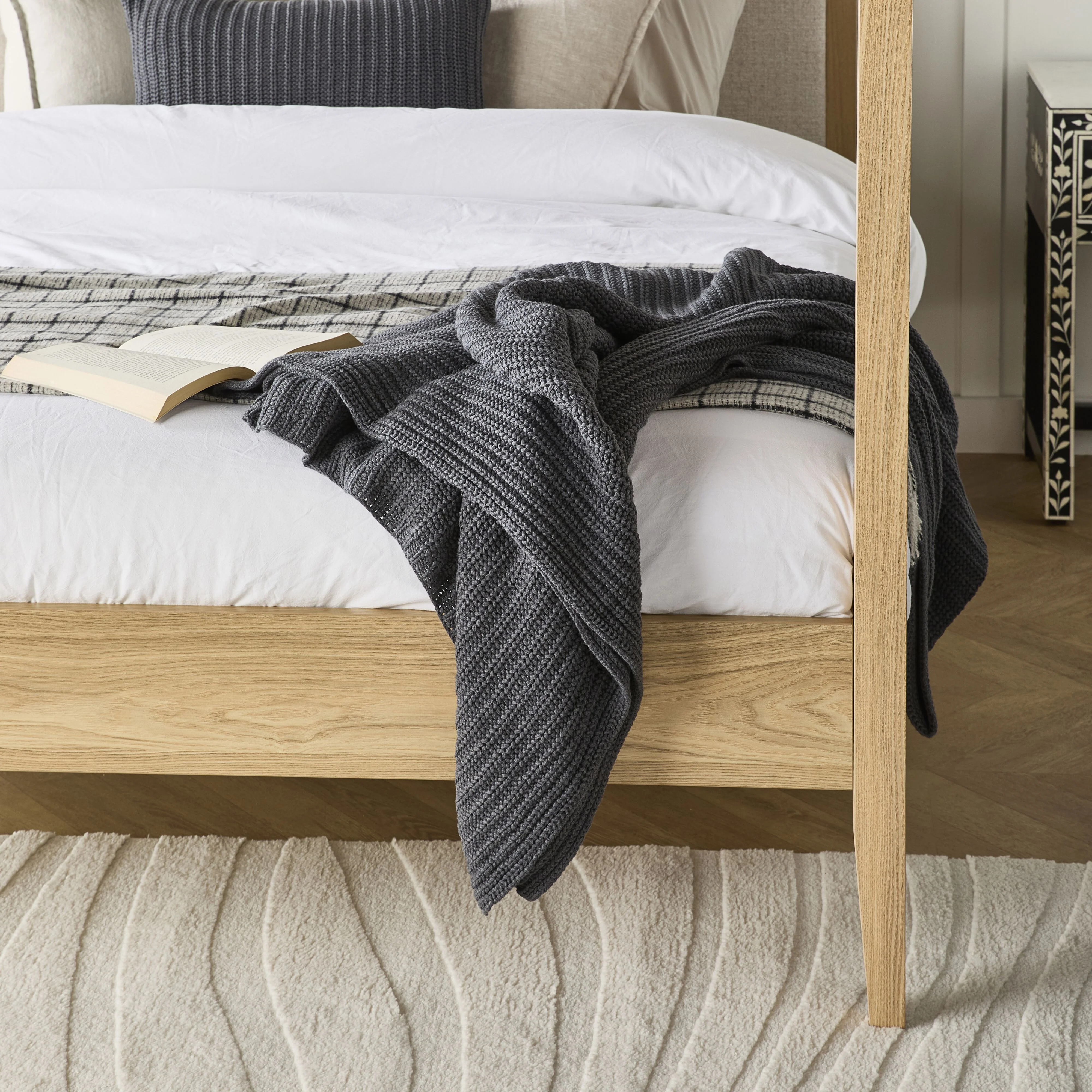 Marley Rib Knitted Blanket Charcoal 200X150cm - Image 3
