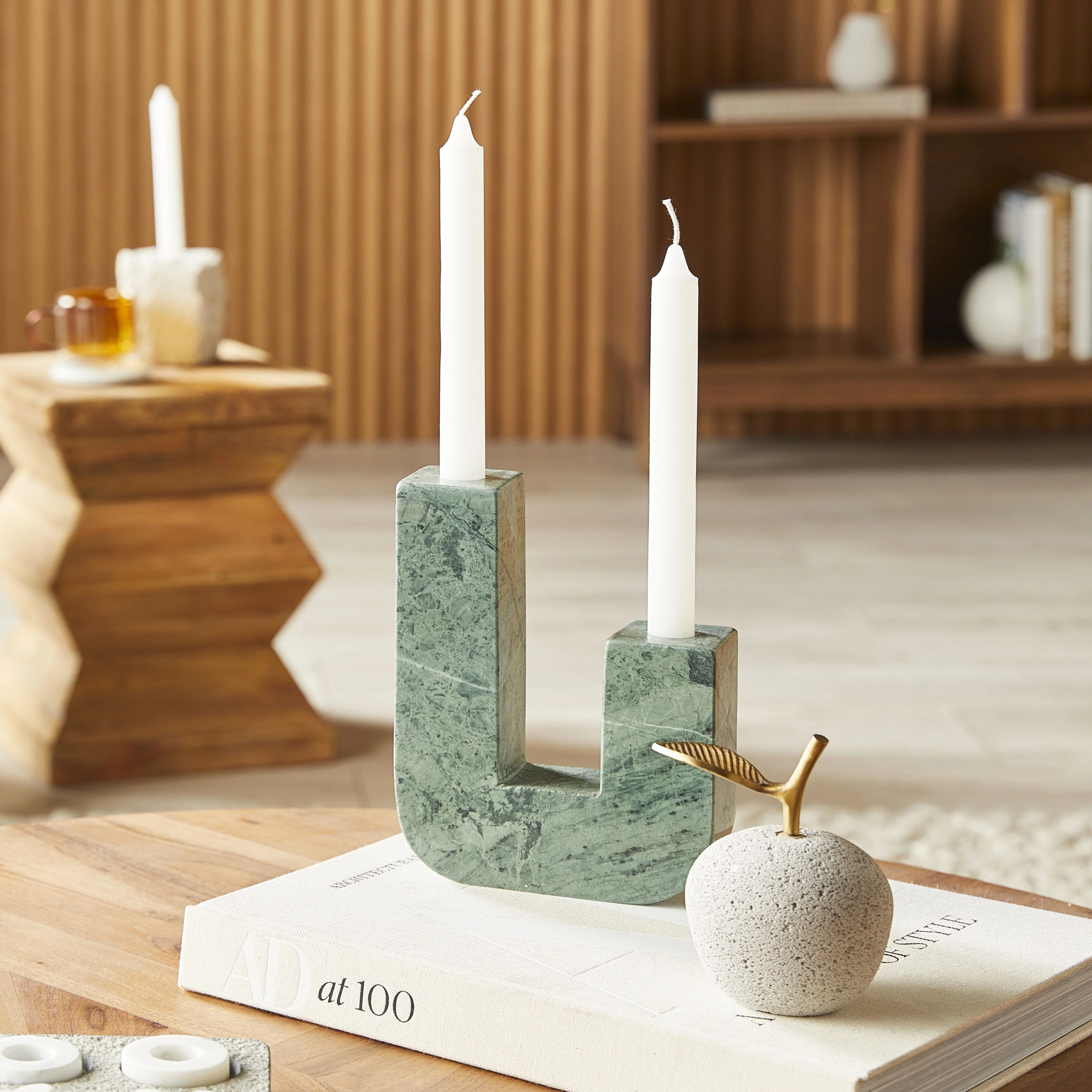 Naxian U Candle Holder Green Marble 15x5.25x20.50 Cm - Image 4