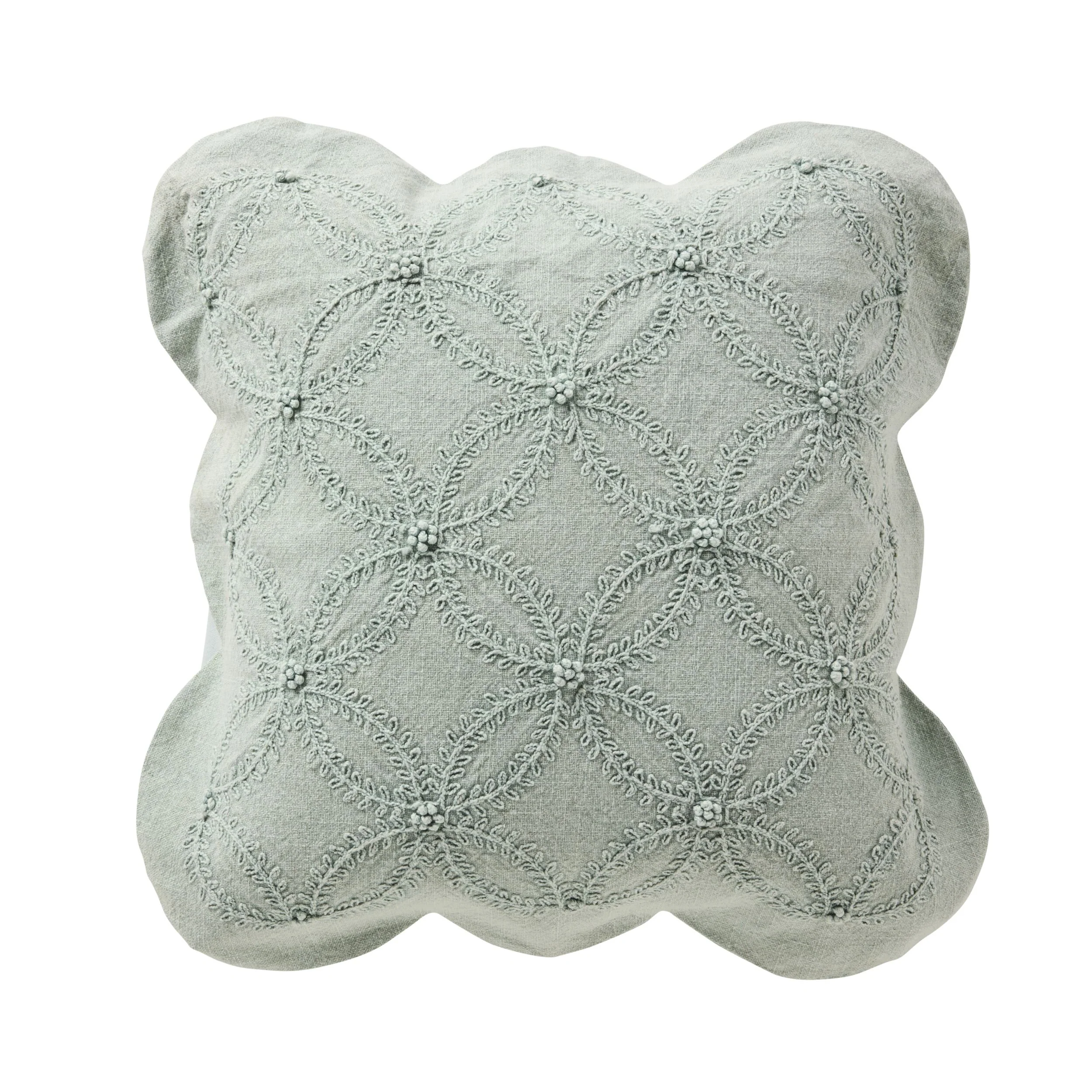 Stitch Scalloped Cushion Soft Sage 50x50cm